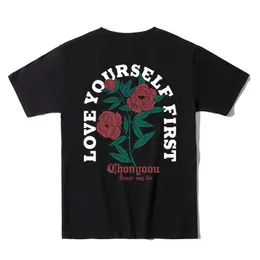 Camisetas masculinas 2022 Summer New T-shirt Men Rose Print O-Golaco 100% Algodão Camista de Manga Curta Tops de Moda Fit Fit Fashion J240409