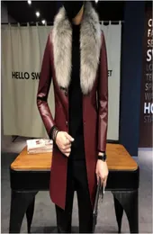 Men039S ullblandning 2022 man läder trench rockar svart lång kappa mens burgundy erkek palto päls krage guld men3937809