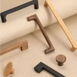 Manici di armadietti in legno massiccio manopole per porte dell'armadio per le noci nere tira accessori da cucina in quercia hardware semplice mobile