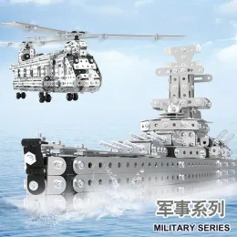 Barn Diy Metal 3D Assembly Building Blocks Aircraft Warship Model Screw Nut Metal Toys Vuxen Högt svårt pussel