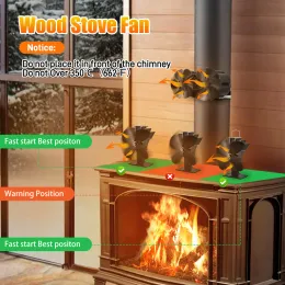 Ventilador de lareira preta com 12 lâminas fã de fogão movido a calor sem bateria ou eletricidade necessária de madeira de madeira queimador de madeira eco silencioso ventilador