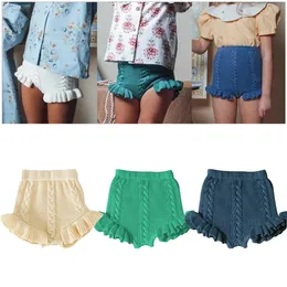 Fall Kids Girl Knitting Shorts Bloomers Gitter Flower Bud Pants Toddler Princess PP Shorts Baby Girls Ruffle Edge Lovely Shorts 240409