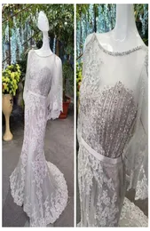 2020 Veja através de vestidos de noiva de sereia com miçangas e lacas de renda vestidos de noiva prateados com 34 manga chic boho weddin9653905