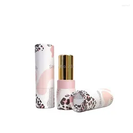 Förvaringsflaskor tomma pappersläppstift rör 12,1 mm rosa leopard lipbalm kosmetiska behållare leopardtryck papper 50 st