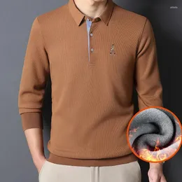 Mäns casual skjortor Högkvalitativ höst- och vinterlång ärm T-shirt broderad polo skjorta lapelkläder bas fleece bekväm