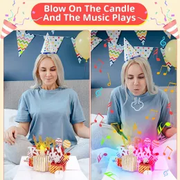 Karty urodzinowe 3D, Lightmusic Happy Birthday Greeting Card, muzyczna pop -up karta podarunkowa, z obwodnictwem, prezenty urodzinowe dla mężczyzny mąż