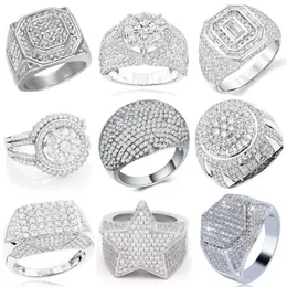 Ofertas Hip Hop Style Trendy Men Rings Copper Ring Iced Out Bling Pave Cubic Zirconia Geometry Ring Charms 240409