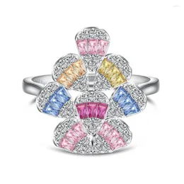 Cluster Rings S925 Silver Ring Fairy Balloon Colored Zirconia Inlaid Full Diamond Series Personlig design Kvinnlig handsmycken