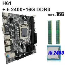 マザーボードH61 LGA 1155 I5 2400プロセッサとDDR3を備えたマザーボードキット8GB*2PCS = 16GB PC RAM 1600MHzメモリコンボ