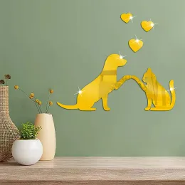 3D Mini espelhos de parede Adesivos de parede decorações de casa removíveis pequenos espelhos de gato de gato de auto adesivo