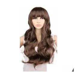 Synthetic Wigs Women Ladies Natrual Long Wavy Wig Cosplay Black Light Brown Dark 68 Cm Hair Wigs1822522 Drop Delivery Products Dhk8E