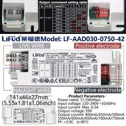 LIFUD 8.4W 21W 31,5W 40W DALI CC DIVERTIDO DE ECKMING AC220-240V Adaptador de energia DC9-42V Fonte de alimentação LED 100-1050MA