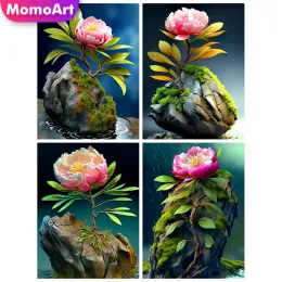Momoarart Flower Diamond Painting Stone Scenery Full Square Round Mosaic Camellia Cross Stitch Kit Kit Handicraft