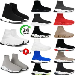 新しいデザイナーLuxurys Sock Shoes Speed Trainer Men for Men Romens Clear Sole Black Beige Lace Mens Sports Chaussure Sneakers Size5-11