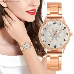 Начатые часы роскошные простые 2023 Новые дамы Es Fashions White Floral Pattern Women Quartz Eloy rap Ladies Clock Foristes240409