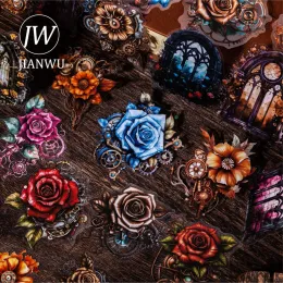 JIANWU 12 Sheets Nightmare Flower Series Vintage Material Decor PET Sticker Creative DIY Journal Collage Stationery