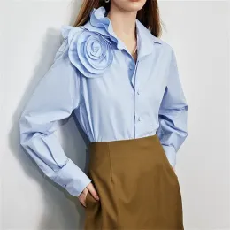 Açık mavi kadın takım elbise gömlek 3d çiçek kadın bayan iş kıyafet 1 adet zarif ceket kıyafeti