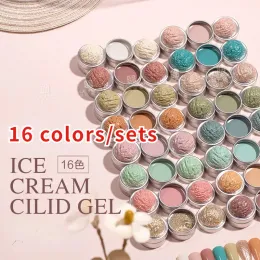 Gel 16 Farben/Set 64 Farben Festkelliges Nagellackgel Eis strukturierter Nagelkleber gemischt mit Gradientenfarbe Füllkleberdosen