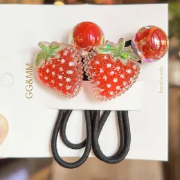 2 Pezzi Set Colore Coreano Cartone Animato Dot Fragola Fiocco Fiore Coniglio Lungo Elastico Elastico pro Ragazza carino fata di cavallo cravatte pro capelli