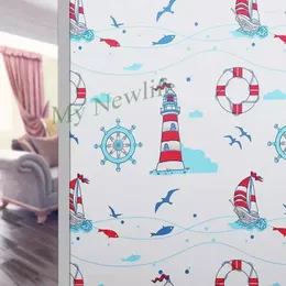 Fensteraufkleber Lighthouse Ship Film Dekorative gefärbte frostige elektrostatische Glasaufkleber Kinderzimmer Home Decor 45/60/90 200 cm