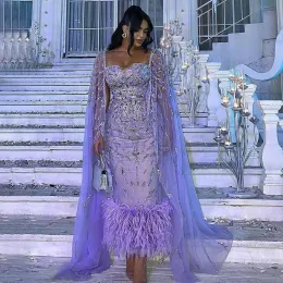 Lilac Mermaid Length Midi Feather chomed with cape evendrice brety for women party