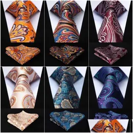 ترابط الرقبة الرجال 3.4 حرير التعادل أزياء Paisley Floral Party الزفاف الكلاسيكية جيب Business Business المنسوجة العنق المنديل Set1 Drop D dhaou