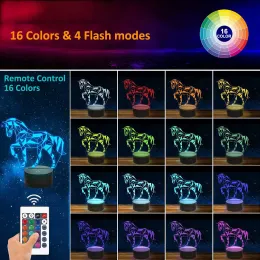 Animal Horse 3d Night Light Light Lampada 16 Colori Cambiando miglior decorazioni per la stanza lampada da tavolo per giocattoli Gift natalizi di compleanno