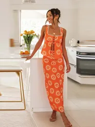 Banded Printed Suits With Skirt Women Sleeveless Square Collar Top Side Slit Female Outfit 2024 Summer Lady 2 Piece Set 240401