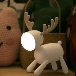 USB Rechargeable Cute Deer LED Night Lights Dimmable Bedside Table Desk Lamp with Timer Function for Kids Room Baby Nursery y240401