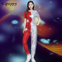 Sequined Jazz Dance Clothes Female Adult Student Cheerleading Modern Hip Hop Costume Suit