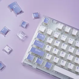 Akcesoria 128 KLUCZE TRANSPARUNT PC KEYCAPS Podwójne strzały Niestandardowe podświetlanie Keycaps Profil wiśni dla wiśniowych przełączników MX Klawiatura gier