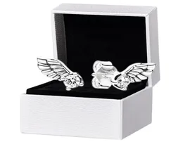 925 Sterling Silver Angel Wing Stud Earrings Original Box Set For Women CZ Diamond Party Jewelry Earring Set2253218