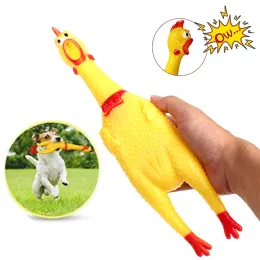 Hund Squeak Toys Screaming Chicken Squeeze Tugga Toy Rolig gummi Chicken Releasing Biting Toy Dog Playthings Hundtillbehör