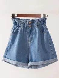 Elastische Denim -Shorts für schwarze Frauen in S5XL -Größen mit gekräuselten Harem -Stil White -Blue Female weibliche weibliche Jeans 240409