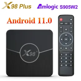 Box X98 Plus TV Box Android 11 AMLOGIC S905W2 2G 16GB 지원 H.265 AV1 듀얼 WiFi HDR 10+ YouTube 미디어 플레이어 32GB 설정 상단 상자