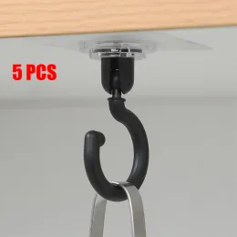 5pc Rotatable Hooks Adhesive Hook Ceiling Strong Bearing Stick Rack Kitchen Wall Key Hanger Bathroom Kitchen Door Hook Up