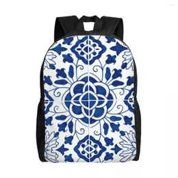 Backpack Blue Portuguese Porcelain Tiles Laptop Women Men Fashion Bookbag For College School Students Flower Pattern Bag