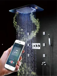 현대 음악 샤워 헤드 세트 LED 은폐 된 천장 강우 폭포 마사지 바디 제트 세트 및 냉간 믹싱 밸브 Bluetooth8864787