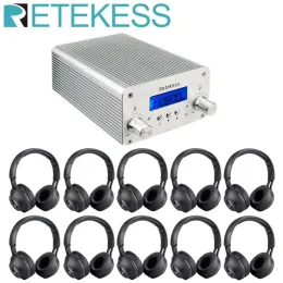 Radio Retekess TR501 6W Wireless FM Broadcast Radio Station+10pcs TR104 سماعة رأس لترجمة كنيسة Drivein