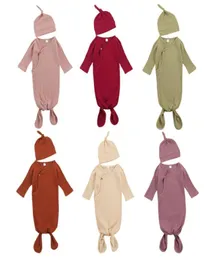 Baby Solid Sleeping Bags Caps Sets Infants Long Sleeve Swaddling Newborn Cotton Blanket With Hat 2PcsSet M28234358224