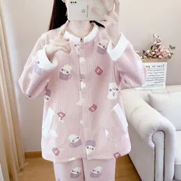 Autumn Winter Thickened Air Cotton Postpartum Clothing Breastfeeding and Breastfeeding, Layered Maternity Pajamas for October Delivery Set