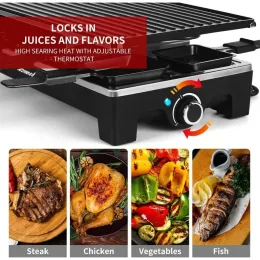 Raclette Table Grill、Techwood Electric Indoor Grill Korean BBQ Grill、取り外し可能な2-in-1ノンスティックグリルプレート、1500W高速加熱