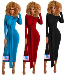 Women039s Casual Dresses Ladies Slim Oneck Abito a maniche lunghe Fashion Solid Onepiece Nightclub Gonna plus size Fall Wint3189021