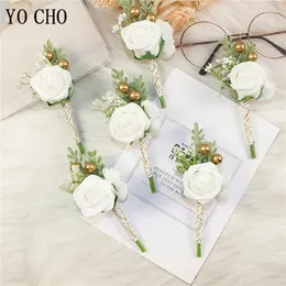 Dekoratif Çiçekler 6 PCS Beyaz Düğün Korsage Broş Pin Yapay Köpük Gül Damat Boutonniere Buttonhole Erkekler Takım Evlilik Aksesuarları