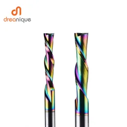 Dreanique 1pc DLC Coating Solid Carbide Milling Cutter 3.1 4 6 8 6.35mm 2 Flute Spiral Router Bit End Mill Wood MDF Down Cut