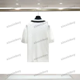 Xinxinbuy Men Designer Tee T Shirt 2024 Italy Hollow Letter Mesh Polo Short Sleeve Cotton Women Gray Black White S-2xl