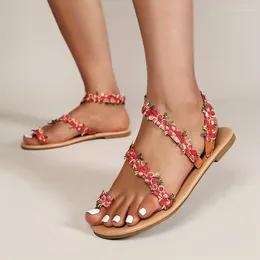 Sandalet Kadın Çiçek Düz Boho Stil Toe Loop Üzerinde Ayakkabılar Günlük Plaj