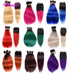 Ombre Human Hair Bündel mit Verschluss 10A -Grad Brasilianer gerader Remy Jungfrau Haarbündel mit Verschluss T1B27 3 Bündel mit CL3101254