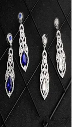 Royal Blue Silver 2020 Shining Crystals Bridal Earrings Rhinestones Long Drop Earring For Women Bridal Jewelry Wedding Present till BR6033970