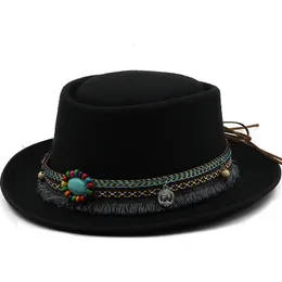Klasik Yün Yumuşak Kıta Domuz Pastası Şapkası Fedora Erkekler için Sonbahar Kış Yün Şapkası Kavisli Kötü Şapka 240401
